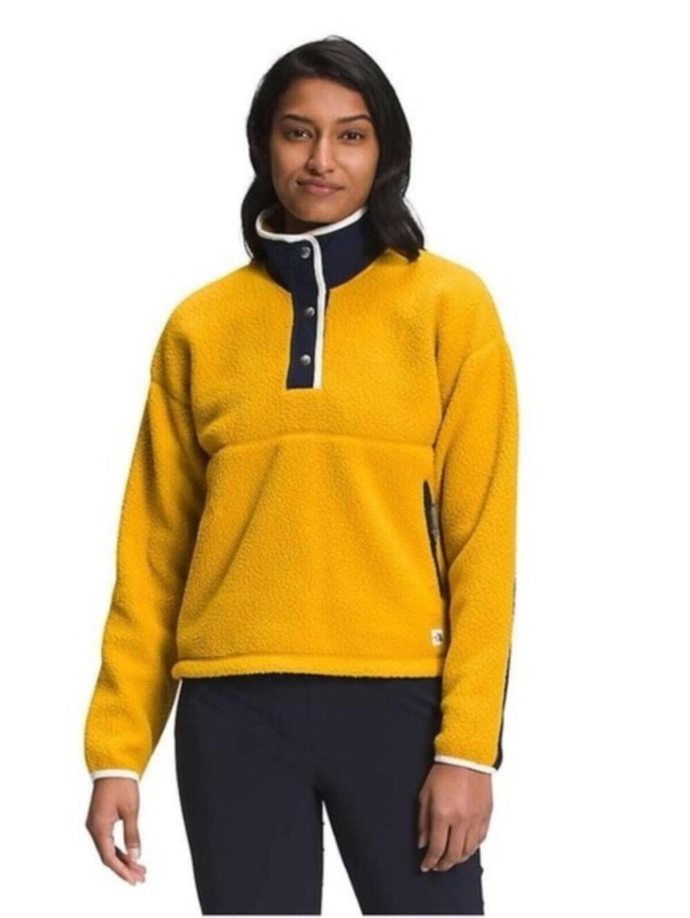 The North Face Yellow Sherpa Pullover with Navy Trim